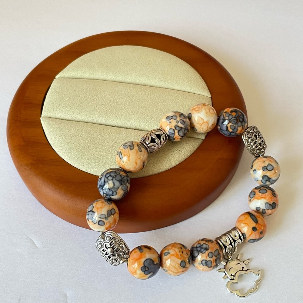 New Artificial Marble Beads Stretch Bracelet .